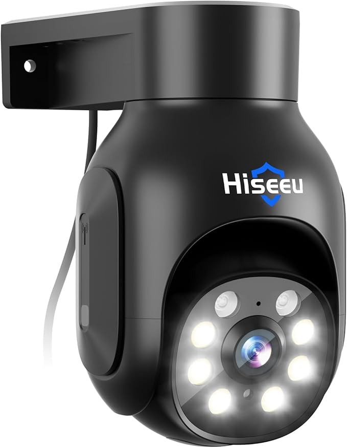 Hiseeu 5MP Wireless Outdoor Security Camera, WiFi Surveillance PTZ Camera with Color Night Vision, Motion Detection, Siren & Light Alarm, 2-Way Audio, IP66 Waterproof, Works with Echo Show (Black)