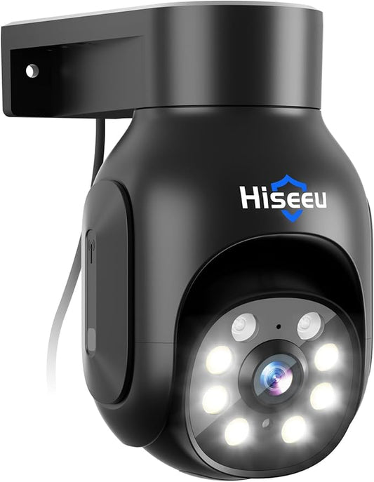 Hiseeu 5MP Wireless Outdoor Security Camera, WiFi Surveillance PTZ Camera with Color Night Vision, Motion Detection, Siren & Light Alarm, 2-Way Audio, IP66 Waterproof, Works with Echo Show (Black)