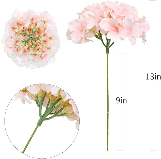 Tifuly Hydrangea Artificial Flowers -12 pcs Realistic Fake Hydrangea Silk Flowers with Stems Faux Hydrangea Flowers Heads for Office Home Party Wedding Centerpiece DIY Floral Decor (Pink)