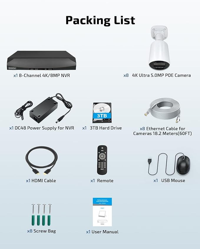 Two-Way Audio PoE Security Camera System Outdoor, 5MP Wired Cameras with 4K 8CH NVR Systems, Home Surveillance Video DVR Kits