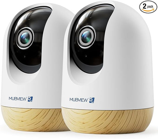 MUBVIEW Pan/Tilt Cameras for Home Security Indoor, 5MP Pet/Cat/Dog Camera with Phone App, 2.4/5 GHz WiFi Baby Monitor, Indoor Cam, Night Vision, 7X24 Record, 2-Way Audio, Motion Tracking, 2-Pack