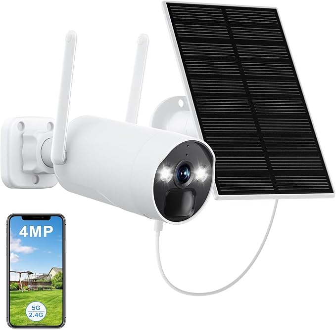 CAMCAMP 4MP Wireless Solar Powered security cameras outdoor, 2.5K 5G WiFi Battery Camera w/Solar Panel Base, Spotlight Color Night Vision, Smart Person Detection, SD/Cloud Storage, No Hub Needed, Home