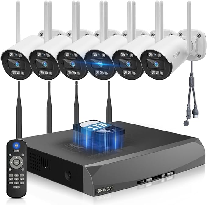 《130° Wide Angle & 2-Way Audio》Wireless Security Camera System Outdoor, WiFi Cameras Systems, Video Surveillance DVR Kits