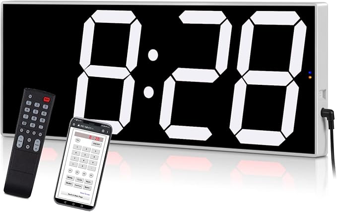 West Ocean Large Smart Digital LED WiFi Wall Clock with 6" Single Digit, Countdown, DST, Multifunction WiFi Smart Wall Clock (White Frame/White Digital)