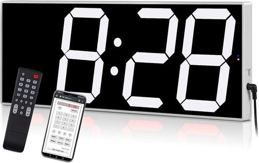 West Ocean Large Smart Digital LED WiFi Wall Clock with 6" Single Digit, Countdown, DST, Multifunction WiFi Smart Wall Clock (White Frame/White Digital)