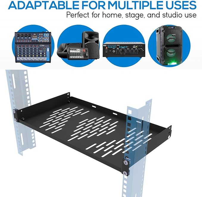 Beiyier 2PCS 1U Server Rack Shelf, Suitable for 19" Network Equipment Racks and Cabinets, Ventilated Cantilever Tray, Depth of 12 inches, Well-Ventilated (Black)