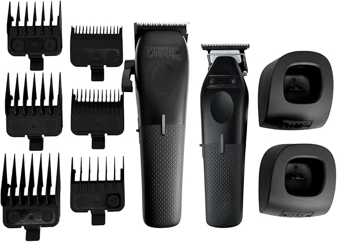 TPOB Play Barber Hair Clipper and Trimmer for Men 7500 RPM with Rubber Grips (Blackout 2 Set)