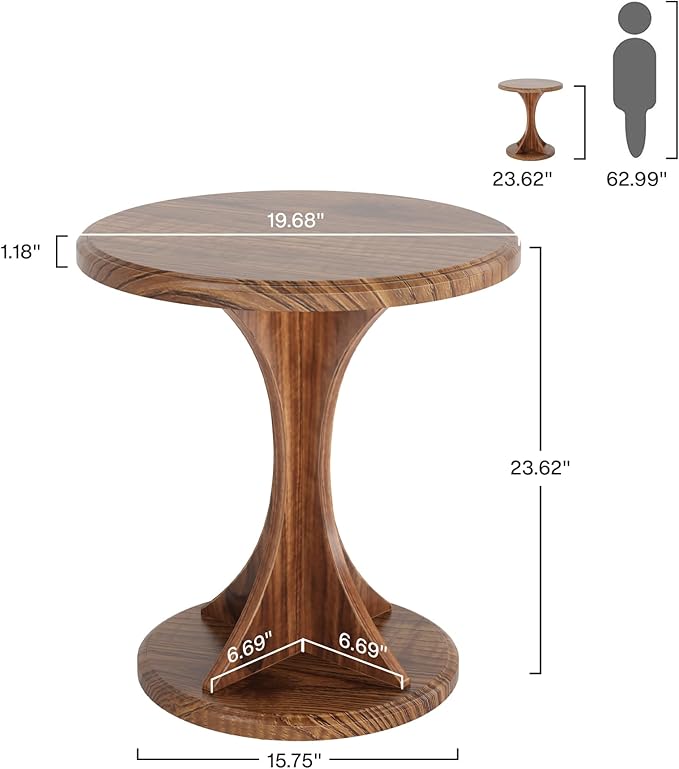 Tribesigns Round End Side Table: Wood Small Sofa Chair Side Table for Living Room, Mid-Century Bedside Nightstand for Bedroom, Accent Table, Easy Assembly, Vintage Brown