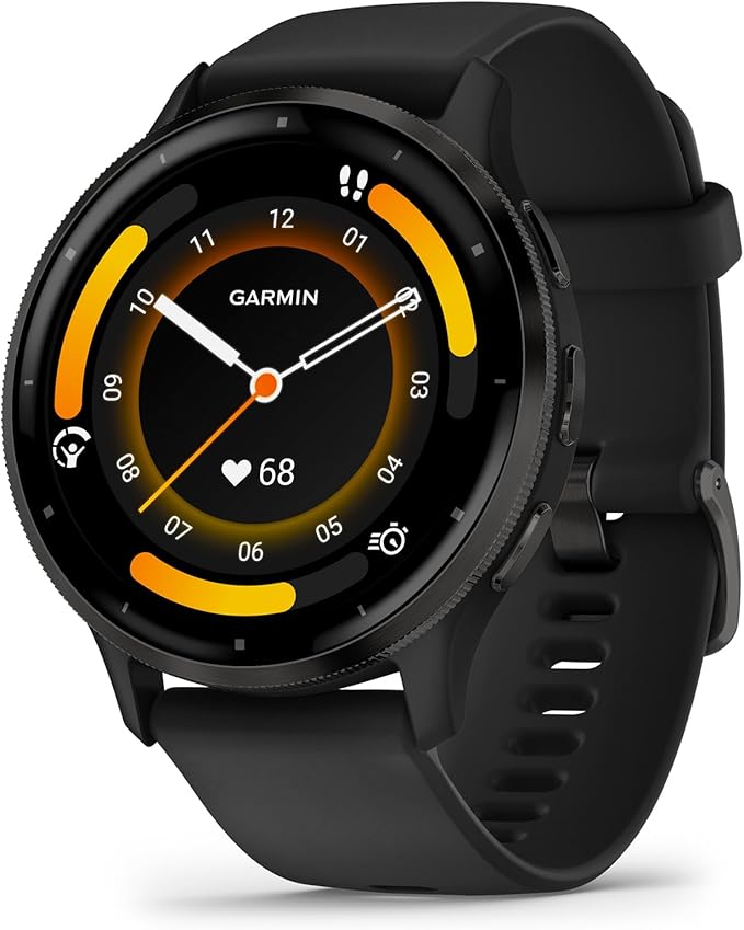 Garmin Venu 3 Running GPS Smartwatch with AMOLED Display, Advanced Health, Fitness Features, Up to 14 Day Battery Life with Signature Series Modern Power Stand | Slate with Black Silicone Band