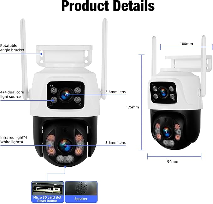 Fuers 6MP Wireless Security Camera, Surveillance Cameras Dual Lens Linkage,360°View,Human Detection,Auto Tracking,Light Alarm,Night Vision,Two-Way Audio,Outdoor Indoor IP66 WiFi Camera