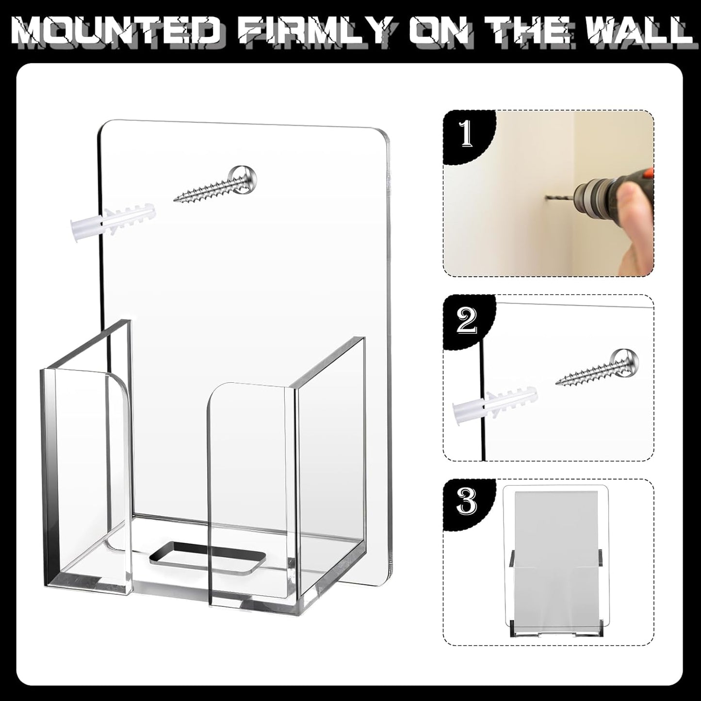 Chunful 3 Pcs Wall Mount Business Card Holder 3.75 x 2.75 x 1.25 Inch Vertical Clear Acrylic Card Display Rack Single Pocket Organizer Pre Drilled Plastic Display Stand for Home Office (Simple Style)