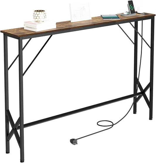 47.2'' Console Table, Skinny Entryway Table with Fast-Charging Station, Narrow Long Sofa Table, Behind Slim Couch Table for Entrance, Hallway, Living Room Decor ST-BR120-1