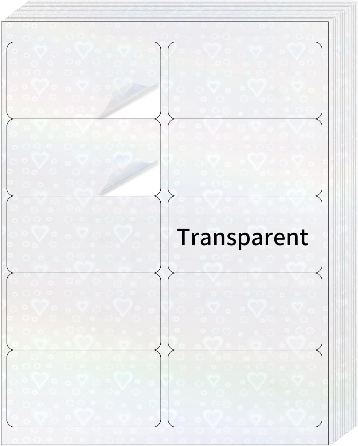 STARLIBOO Transparent Stickers Labels - 2" x 4" Clear Address Labels Mailing Stickers for Laser/Inkjet Printer 8.5"Ã11"- 20 Sheet (Clear Holographic Heart)