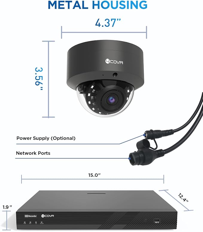 4COVR 16 Channel PoE Business Security Camera System, 12x 5MP IK10 Vandal-Proof Dome IP Cameras, IP67 Weatherproof, Human/Vehicle Detection, 4K NVR with 4TB HDD, Outdoor Surveillance, LY54AB5M1612-1