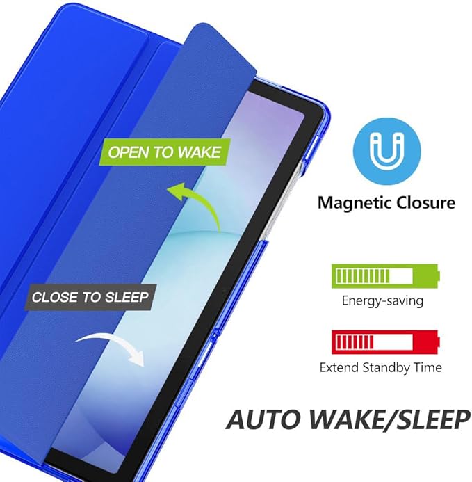 MoKo Case for Galaxy Tab A11+ Plus/A9+ 11-Inch 2025/2023, Slim Stand Protective Smart Cover with Hard PC Translucent Back Shell for Galaxy Tab A11+/A9 Plus Tablet, Auto Wake/Sleep, Klein Blue
