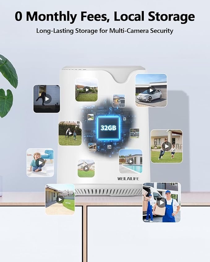 WEILAILIFE 【Auto Tracking & 2-Way Audio Security Cameras Wireless Outdoor, Solar-Powered PTZ Security Camera System, WiFi Home Video Surveillance Systems DVR Kits