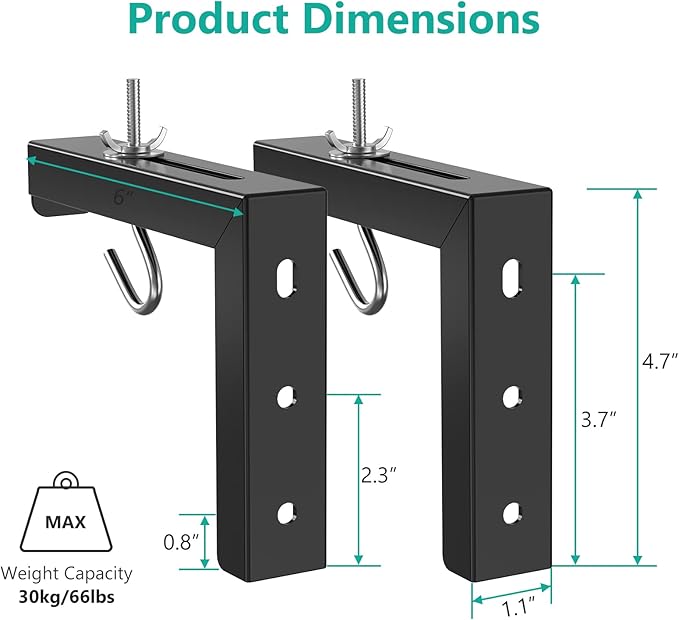 WALI Universal Projector Screen Ceiling Mount, Wall Hanging Mount L-Brackets, 6 inch Adjustable Extension with Hook Kit, Perfect Projector Screen Placement Hold up to 66 lbs (PSM001-B), Black