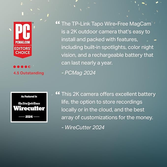 Tapo MagCam, 2025 Wirecutter Best Outdoor Security Camera & PCMag Editors’ Choice, 2K, Battery, Magnetic Mount Wireless Camera, 150° FOV, SD/Cloud Storage, Person/Vehicle Detection, 2-Pack