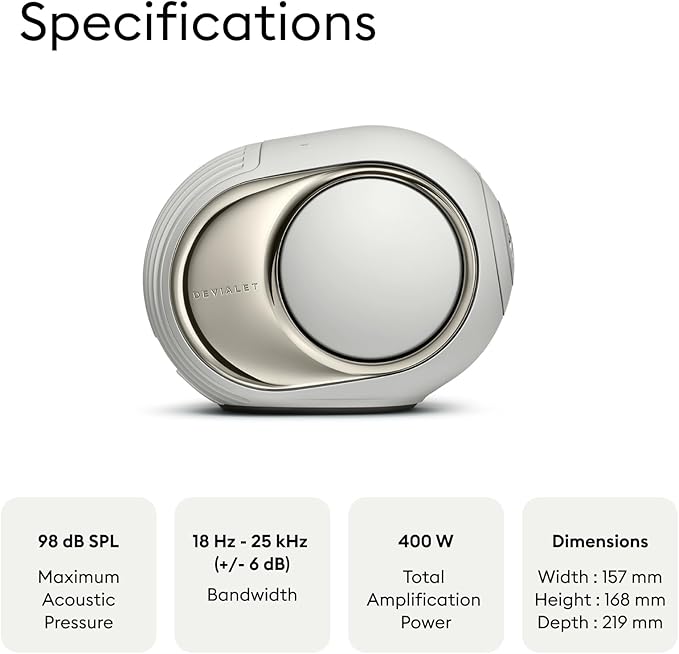Devialet - Phantom Ultimate 98 dB - Light Pearl - Zero Distortion - High-Resolution Audio Processing - Multiroom Sync. - Home Audio Speaker