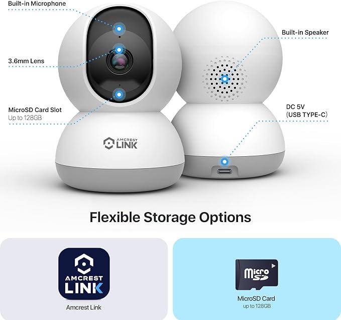 Amcrest Link 4MP WiFi Camera Indoor, Human Detection, Motion-Tracking, w/ 2-Way Audio, Pan/Tilt Wireless IP Camera (Wired Power), 30ft Night Vision, Built in Siren, AL-P401W