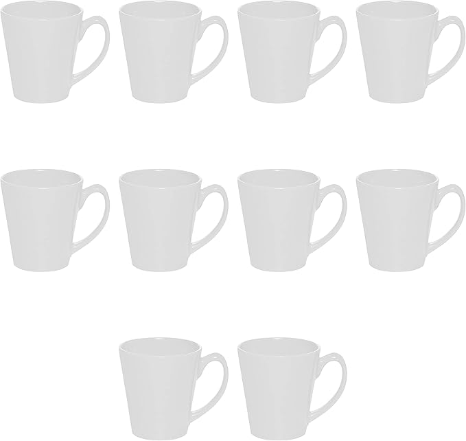 DISCOUNT PROMOS Glossy Ceramic Latte Coffee Mug 12 oz. Set of 10, Bulk Pack - Perfect for Tea, Espresso, Cappuccino, Hot Cocoa - White