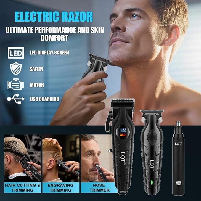 Hair Clippers for Men, Professional Mens Hair Clipper Set with LED Display, Cordless Beard Trimmer Grooming Kit with Multiple Guide Combs, Cape, Storage Bag for Home & Salon Use