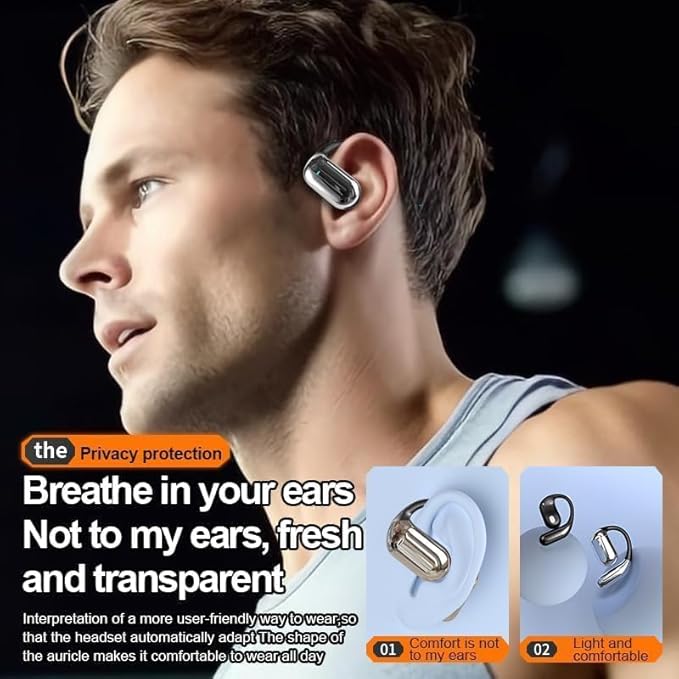 Open Ear Bluetooth 5.4 Headphones, Wireless Earbuds Sport Over Earphones Built-in Mic with Ear Hooks 50H Playtime Ear Buds LED Display Charging Case, Waterproof Design for Running Fitness, Black