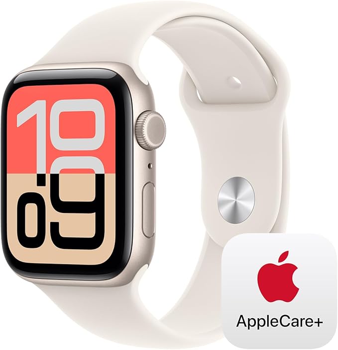 Apple Watch SE 3 [GPS + Cellular 44mm] Smartwatch with Starlight Aluminium Case with Starlight Sport Band - M/L. Fitness and Sleep Trackers, Heart Rate Monitor with AppleCare+ (2 Years)