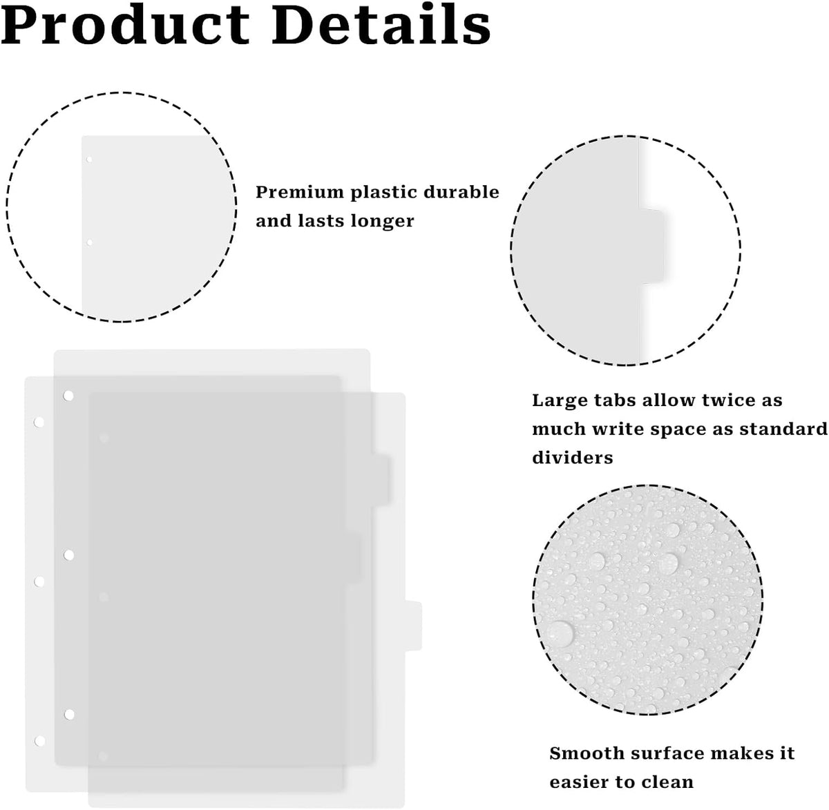 3 Ring Frosted Transparent Binder Dividers, 8 Tab Clear Dividers, A4 Size, Sturdy Plastic, Aesthetic, 3 Hole Punch