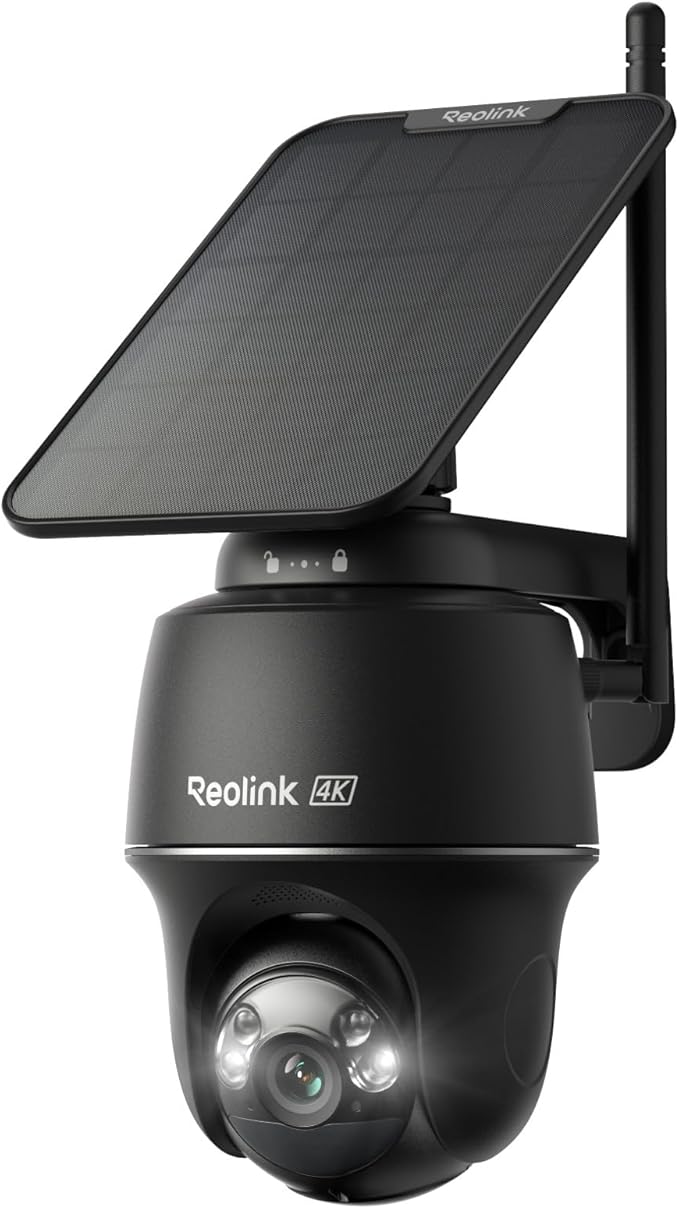 REOLINK 4K Solar Security Cameras Wireless Outdoor, 360° Pan Tilt, 8MP Color Night Vision, 2.4/5 GHz Wi-Fi 6, No Monthly Fee, Home Hub Compatible, Argus PT 4K+ 3W Solar Panel (Black)