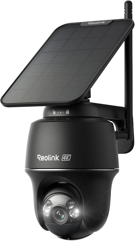 REOLINK 4K Solar Security Cameras Wireless Outdoor, 360° Pan Tilt, 8MP Color Night Vision, 2.4/5 GHz Wi-Fi 6, No Monthly Fee, Home Hub Compatible, Argus PT 4K+ 3W Solar Panel (Black)