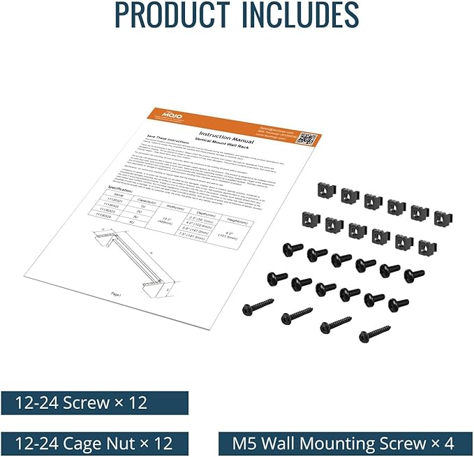 Tecmojo 3U Vertical Wall Mount Rack and Bracket for 19" Rack Mount Network and Server Equipment