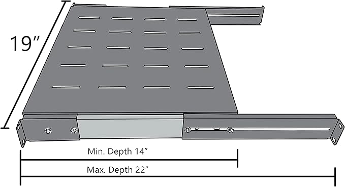 1U Sliding Rack Shelf 19" Server Rack Mount Cabinet 14"-22" Adjustable Depth 4 Post
