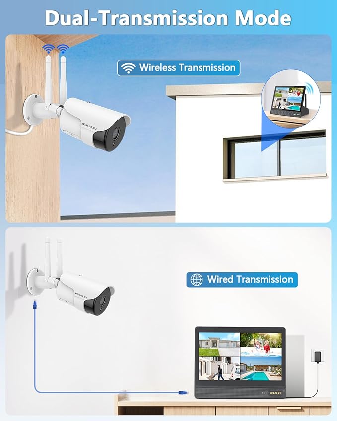 WEILAILIFE 5MP Wireless Security Camera System with 10" Monitor, Outdoor WiFi Home Video Cameras Systems Surveillance DVR Kits