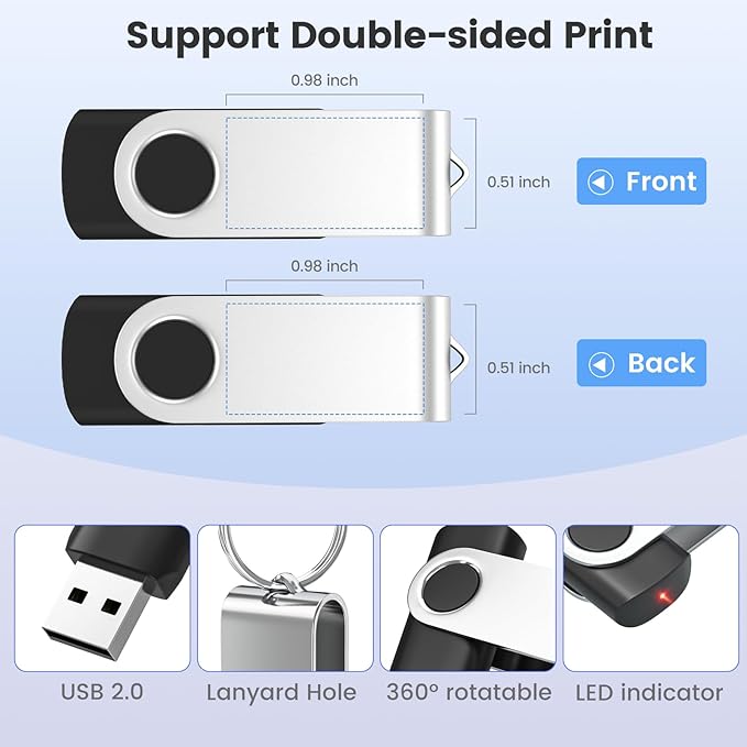 ABLAZE Custom Flash Drive 2GB 100 Pack, Personalized USB Drives Custom USB 2.0 Thumb Drives 100 Pack Memory Stick (Mixcolors)