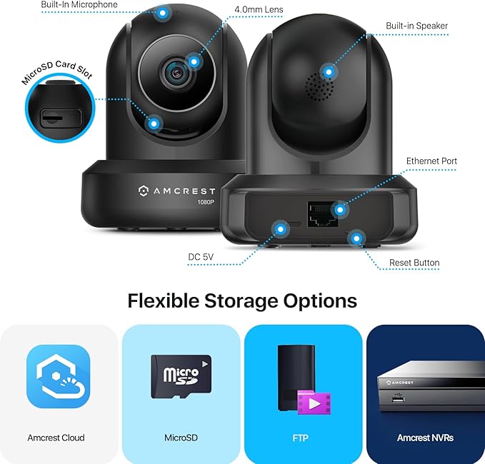 Amcrest ProHD 1080P WiFi 2MP (1920TVL) Indoor Pan/Tilt Security Wireless IP Camera IP2M-841B (Black)