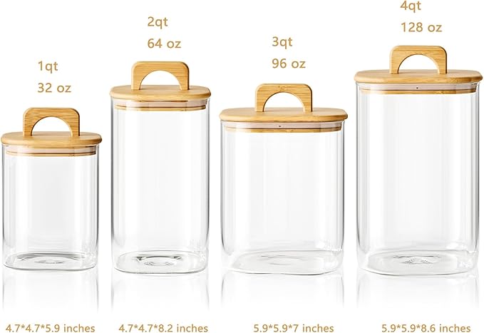 Sweejar 1 qt Glass Food Storage Containers with Lids, Coffee Container for Ground Coffee, 32 oz Glass Jars with Bamboo Lids, 2 Pack