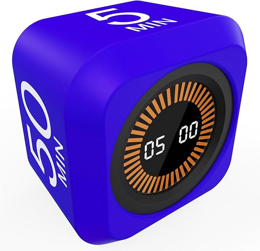 FCXJTU Rotating Cube Pomodoro Visual Timer 5, 25, 10 50 Minutes Preset, Rechargeable Desk Productivity Flip Timer w/Silicone Cover, Custom Countdown, Silent Mode for ADHD, Study, Work, School(Purple)