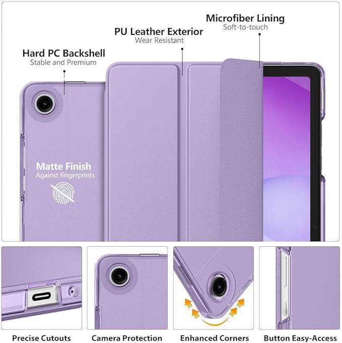 MoKo Case for Galaxy Tab A11+ Plus/A9+ 11-Inch 2025/2023, Slim Stand Protective Smart Cover with Hard PC Translucent Back Shell for Galaxy Tab A11+/A9 Plus Tablet, Auto Wake/Sleep, Lilac