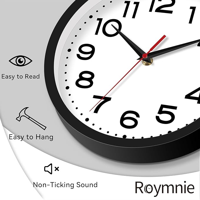 Wall Clock 14 Inch Large Silent Non-Ticking Modern Clock Battery Operated Classic Simple Minimalist Analog Decorative for Kitchen, Living Room,Office, Bedroom, Bathroom (Black)