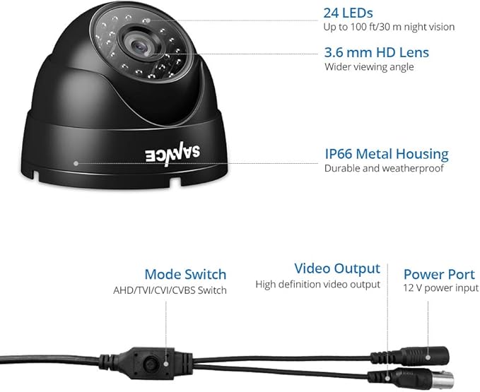 SANNCE 1080p CCTV Security Camera, Dome Surveillance Camera with 100ft Night Vision, IP66 Waterproof for 960H,720P,1080P,5MP,4K Analog Security DVR (No Power Supply and Cable, Only a Camera)