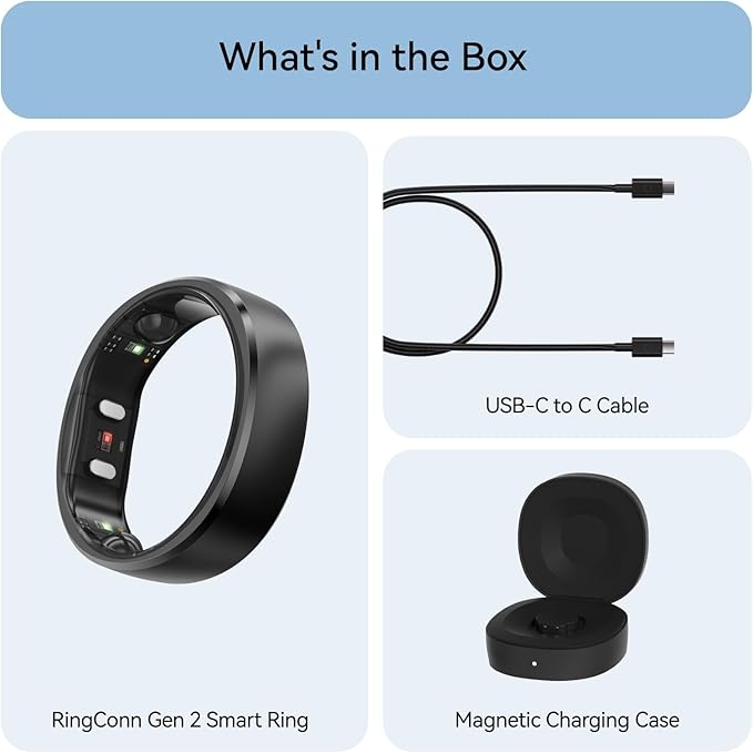 RingConn Gen 2, World’s First Smart Ring with Sleep Apnea Monitoring, No APP Subscription, 12-Day Battery Life, Stress/Heart Rate/Women's Health Tracker, Android & iOS Compatible (Black, Size 6)
