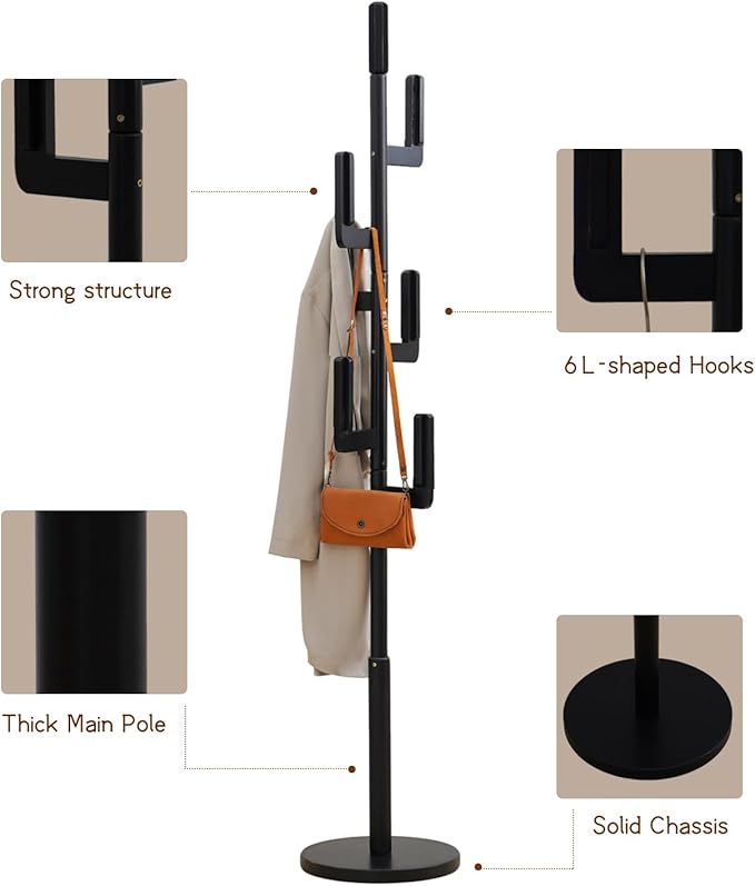 Bamboo Cactus Coat & Clothes Rack Stand, Standing Freestanding Clothing Racks with 6 Hooks for Adults & Kids, Heavy Duty Modern Entryway Living Room Bedroom Corner Coat Rack cactus-3