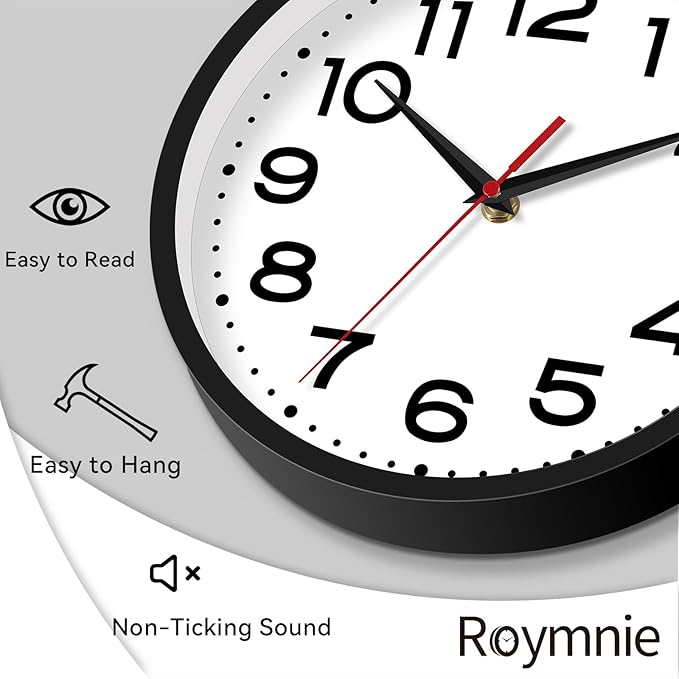 Wall Clock 16 Inch Silent Non-Ticking Modern Clock Battery Operated Classic Simple Minimalist Analog Decorative for Kitchen, Living Room,Office, Bedroom, Bathroom (Black)