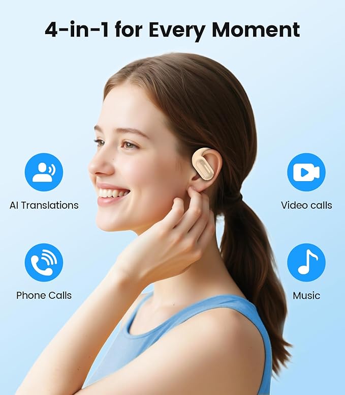 AI Translation Earbuds Real Time 164 Languages Translator Ear Buds Audifonos Traductores Inglés Español 4-in-1 Wireless Headphones Bluetooth Earphones for Travel Business Meeting Learning Caramel