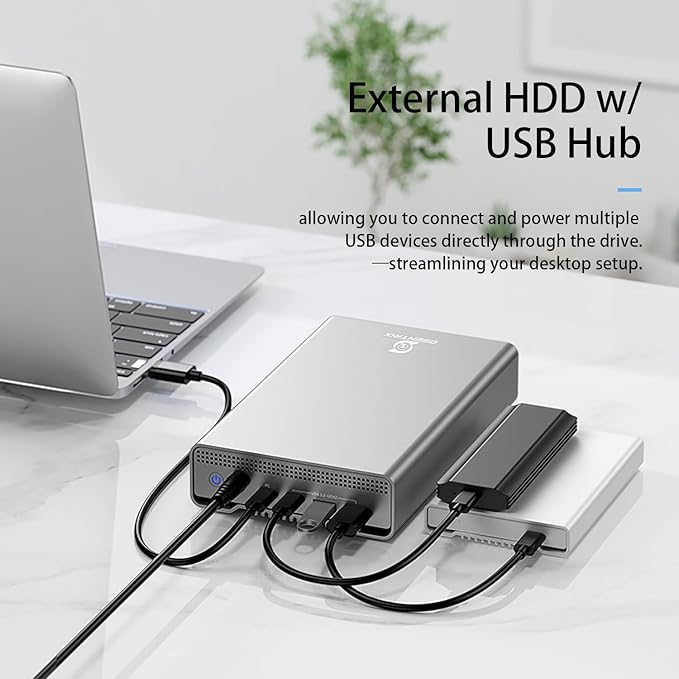 GX100 16TB USB 3.2 (10Gbps) External Hard Drive with USB Hub for Windows or MacOS Desktop PC/Laptop - 2 Year Warranty