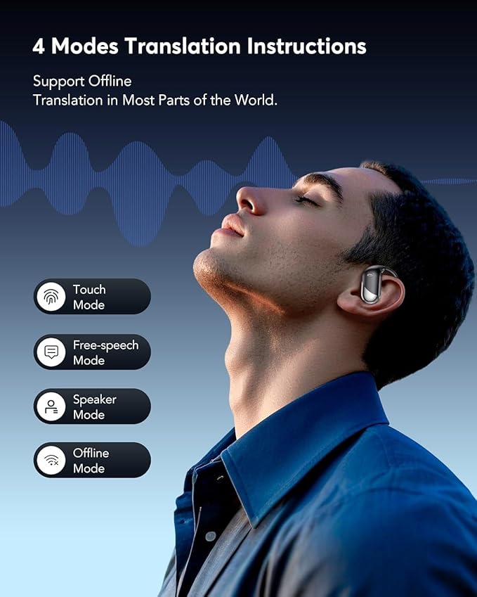 EUQQ AI Translation Earbuds 144 Languages, Real-Time Language Translator Earphones, Open Ear Bluetooth 5.4 Headset for Travel Business Language Learning