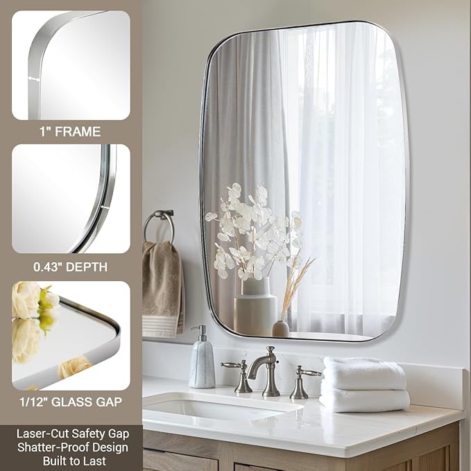 ANDY STAR Chrome Bathroom Mirror, 24x36 Inch Polished Chrome Oval Mirror for Bathroom with Stainless Steel Metal Frame, Oblong Mirror for Living Room, Entryway