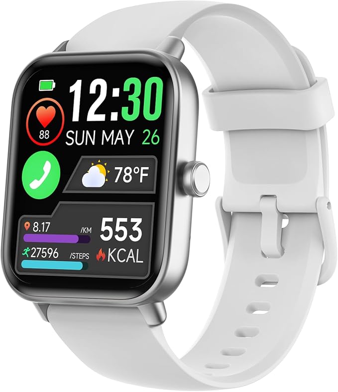 Smart Watches for Women/Men, Smart Watch for Android Phones and iPhone Compatible, Alexa Built-in, 1.8" Fitness Watches for Women, IP68 Waterproof /Bluetooth Call, Heart Rate/Sleep Monitor, White