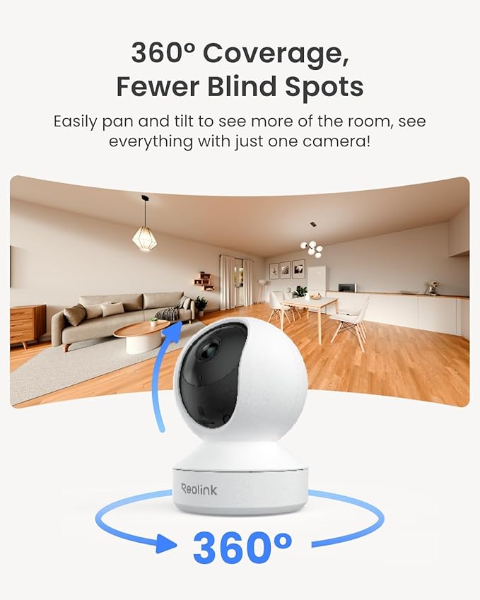 REOLINK Home Security Camera System, 4MP HD Plug-in Indoor WiFi 6 Pan Tilt Pet Camera, Baby Monitor, Night Vision, 2 Way Talk, Smart Human/Pet Detection, Local microSD Card Storage, E1(2 Pack)
